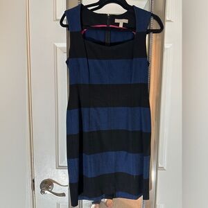Banana Republic Size 8p Black and Blue Striped Sheath Dress